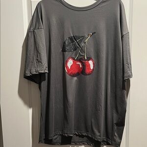 Gray T-Shirt with Cherry Graphic